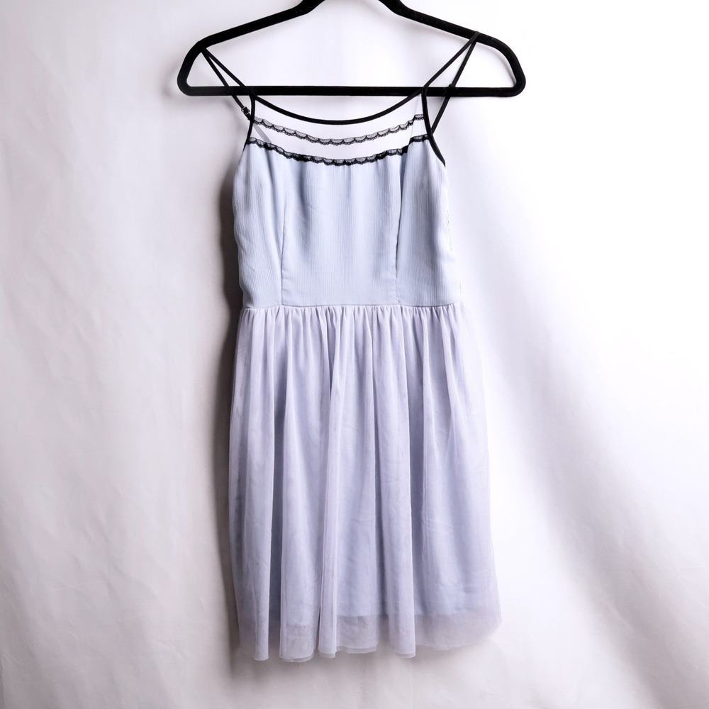 dELiAs Blue‎ Tulle Lace Trim Smocked Mini Dress XS Fairycore Coquette Y2K Style